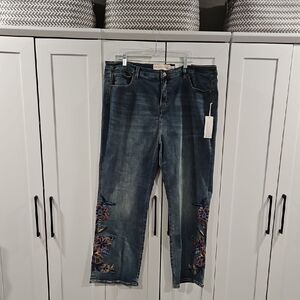 Soft Surroundings Boot Cut Jeans with Floral Embroidery